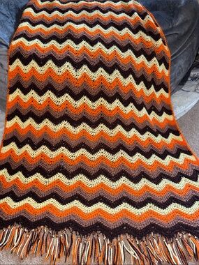 Hand Crafted Chevron Throw Blanket in Orange, Brown, Cream